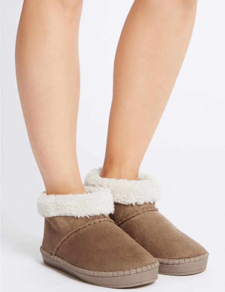 Marks & Spencer Fur Slipper Boots Tan