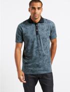 Marks & Spencer Pure Cotton Floral Printed Polo Shirt Navy Marl