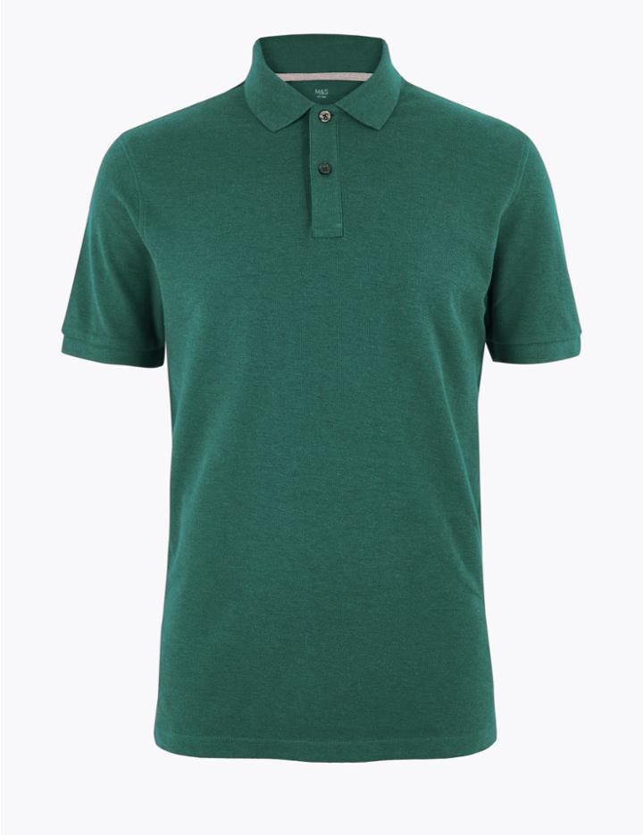 Marks & Spencer Pure Cotton Polo Shirt Dark Green Mix