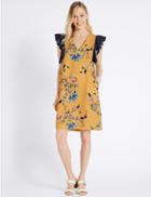 Marks & Spencer Floral Print Ruffle Sleeve Shift Dress Yellow Mix