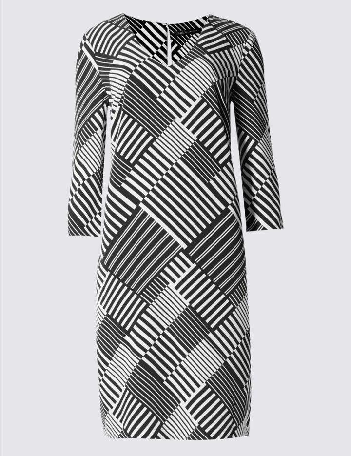 Marks & Spencer Striped 3/4 Sleeve Tunic Dress Black Mix