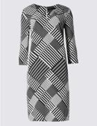 Marks & Spencer Striped 3/4 Sleeve Tunic Dress Black Mix