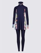 Marks & Spencer Floral Print 3 Piece Swimsuit Navy Mix