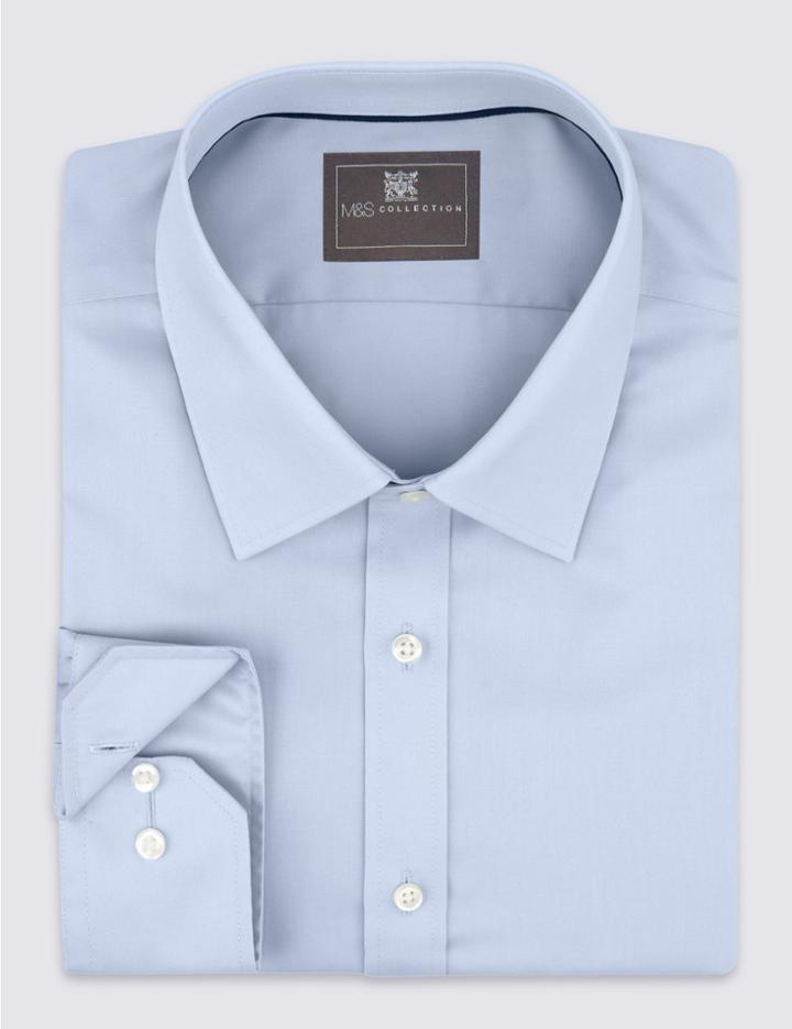 Marks & Spencer Performance Non-iron Pure Cotton Slim Fit Shirt Sky