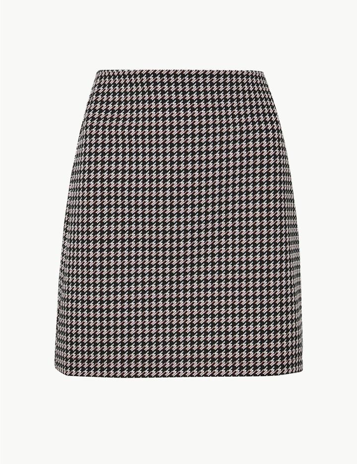Marks & Spencer Dogtooth Checked Jersey A-line Skirt Red Mix