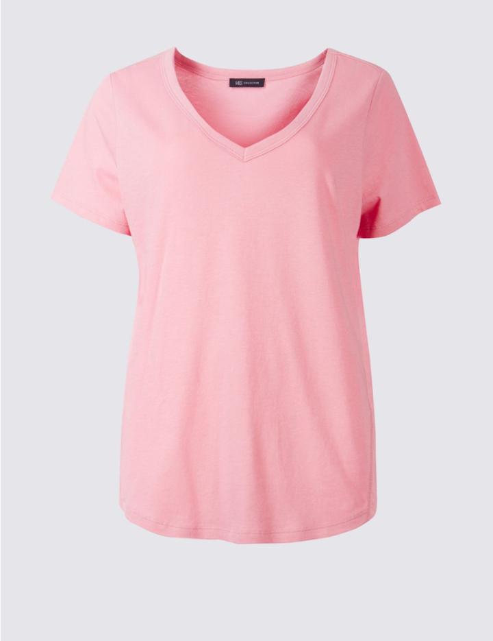 Marks & Spencer Pure Cotton V-neck Short Sleeve T-shirt Pink