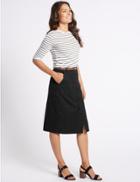 Marks & Spencer Cotton Rich Belted Pencil Midi Skirt Black