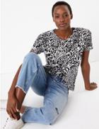 Marks & Spencer Animal Print Relaxed Fit T-shirt Black Mix