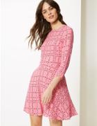 Marks & Spencer Spotted 3/4 Sleeve Fit & Flare Mini Dress Pink Mix