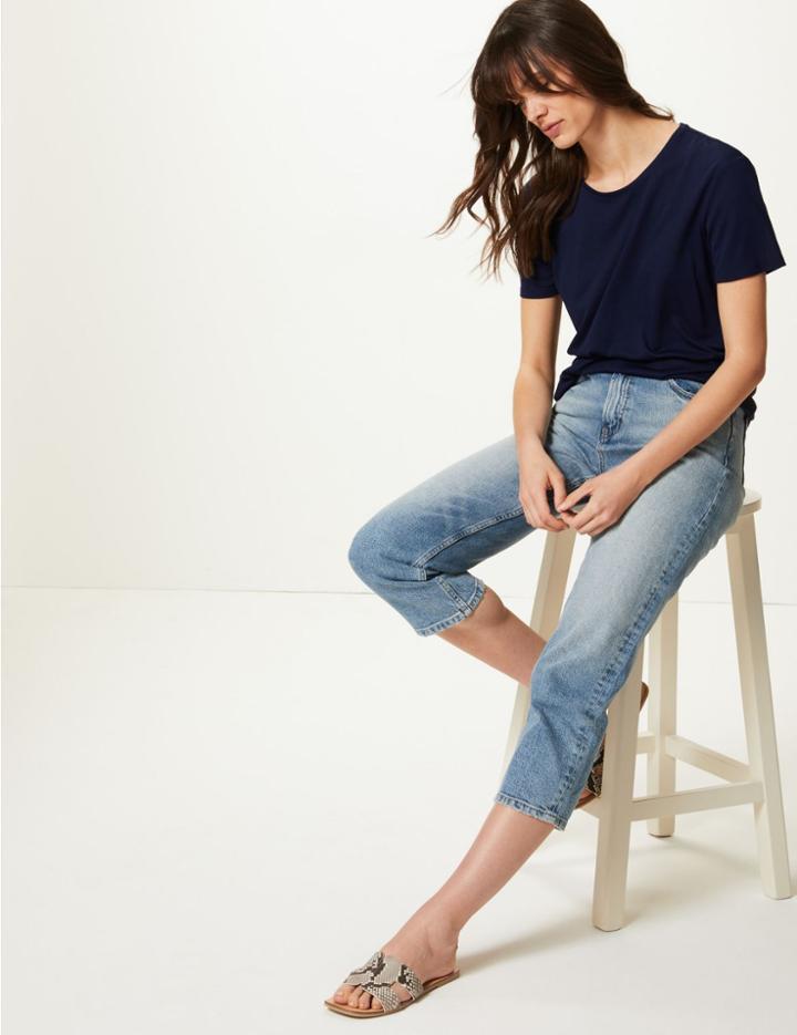 Marks & Spencer Round Neck Relaxed Fit T-shirt Navy