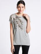 Marks & Spencer Embellished Sparkly Short Sleeve T-shirt Grey Mix