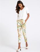 Marks & Spencer Cotton Rich Floral Print Trousers Ivory Mix