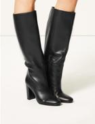 Marks & Spencer Leather Block Heel Knee Boots Black
