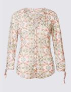 Marks & Spencer Cotton Blend Floral Print Jersey Top Pale Pink Mix