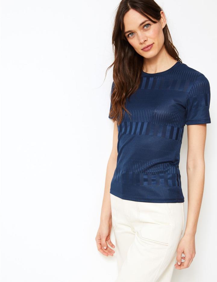 Marks & Spencer Textured Round Neck Fitted T-shirt Navy