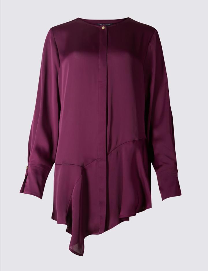 Marks & Spencer Round Neck Longline Long Sleeve Blouse Plum