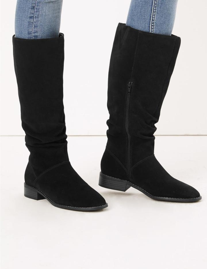 Marks & Spencer Suede Ruched Knee High Boots Black
