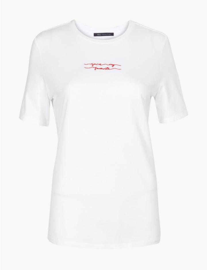 Marks & Spencer Pure Cotton Embroidered Short Sleeve T-shirt Ivory Mix