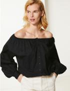 Marks & Spencer Pure Cotton Long Sleeve Blouse Black