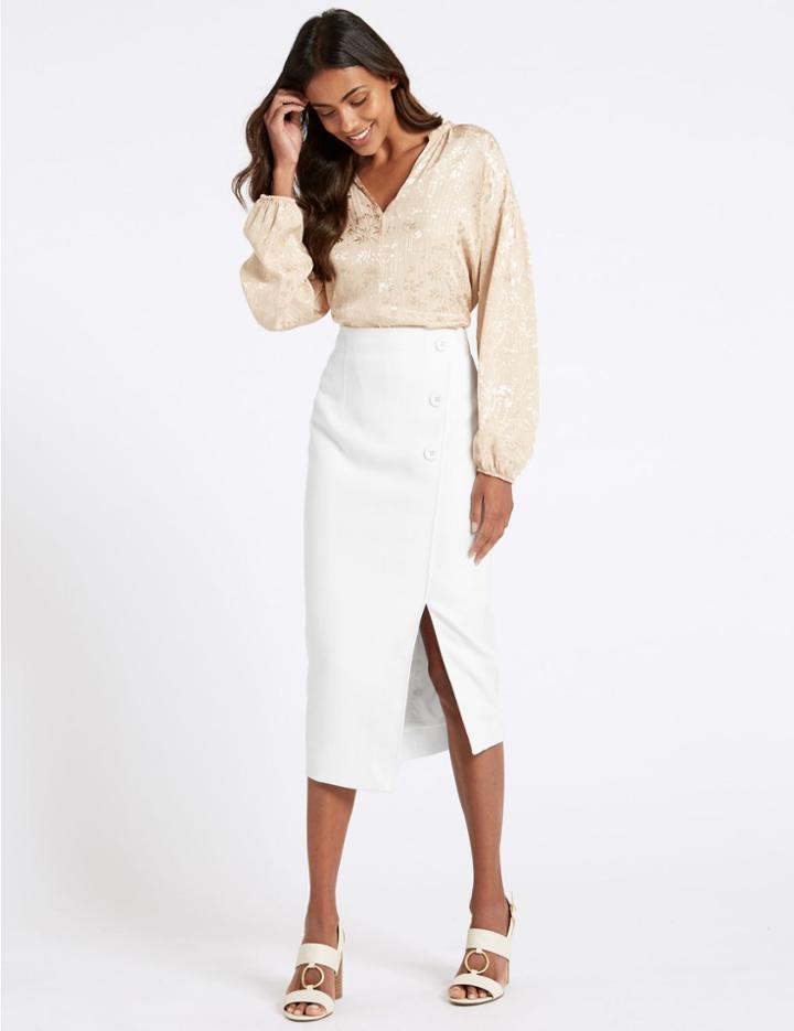 Marks & Spencer Front Split Pencil Skirt Winter White