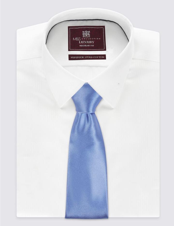 Marks & Spencer Pure Silk Satin Tie Blue