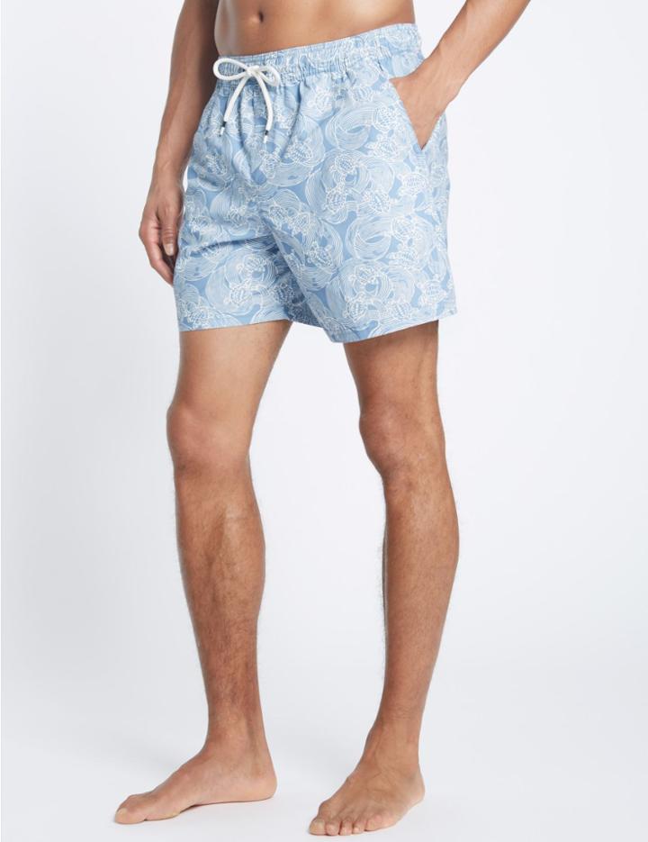 Marks & Spencer Quick Dry Printed Swim Shorts Pale Blue Mix