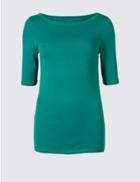 Marks & Spencer Pure Cotton Round Neck Half Sleeve T-shirt Emerald