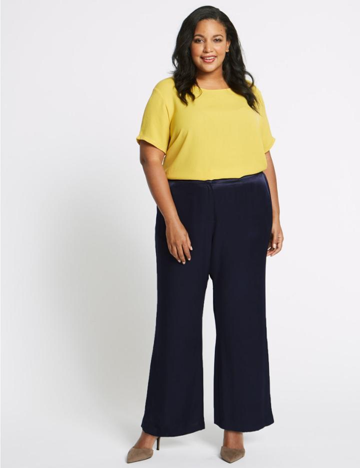 Marks & Spencer Curve Satin Wide Leg Trousers Dark Navy