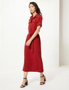 Marks & Spencer Crepe Tie Front Maxi Shirt Dress Red