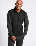 Marks & Spencer Cotton Rich Zipped Through Sweatshirt Black