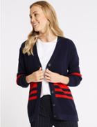 Marks & Spencer Cotton Blend Striped Longline Cardigan Navy Mix