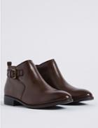 Marks & Spencer Leather Block Heel Ankle Boots Chocolate
