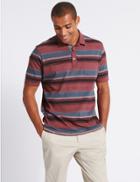 Marks & Spencer Pure Cotton Striped Polo Shirt Dark Raspberry