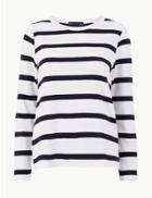 Marks & Spencer Pure Cotton Striped Sweatshirt Navy Mix