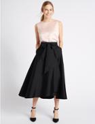 Marks & Spencer Satin Tie Front Gathered Full Maxi Skirt Black