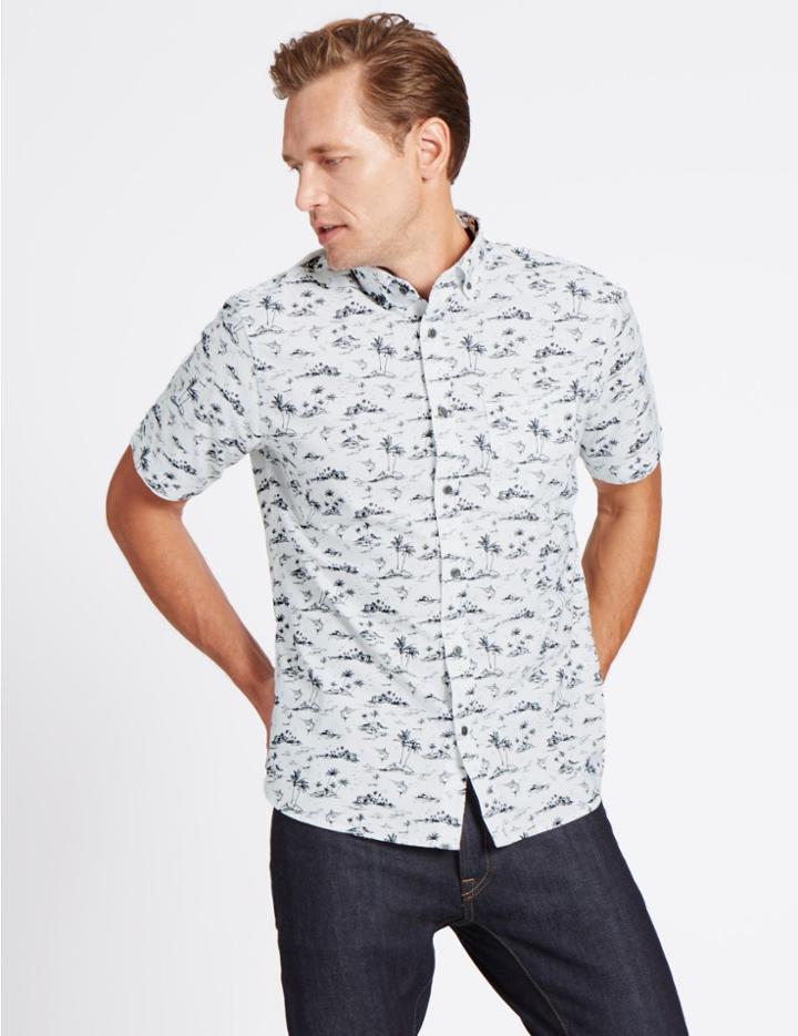 Marks & Spencer Pure Cotton Oxford Shirt With Pocket White
