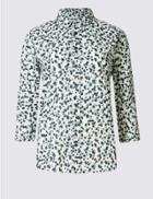 Marks & Spencer Pure Cotton Spotted 3/4 Sleeve Shirt Ivory