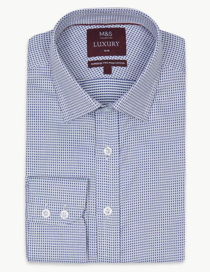 Marks & Spencer Pure Cotton Slim Fit Shirt Blue Mix