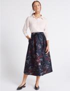 Marks & Spencer Tie Waist Floral Print A-line Skirt Navy Mix