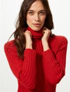 Marks & Spencer Ribbed Roll Neck Knitted Dress Bright Red