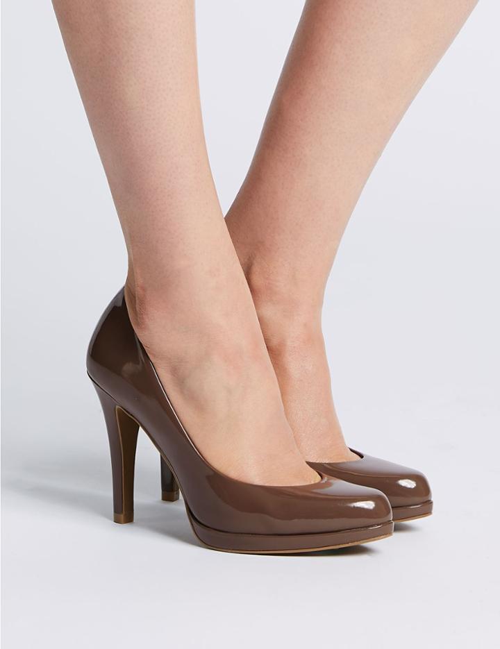 Marks & Spencer Stiletto Heel Platform Court Shoes Dark Taupe