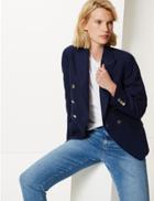 Marks & Spencer Pure Linen Double Breasted Blazer Navy