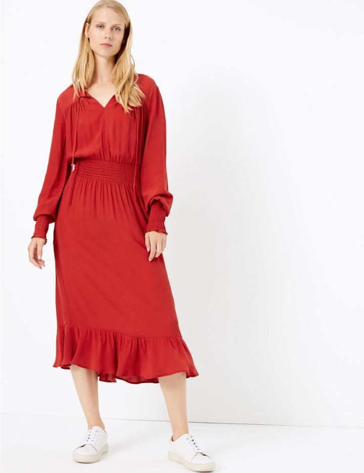 Marks & Spencer Tie Neck Waisted Midi Dress Copper