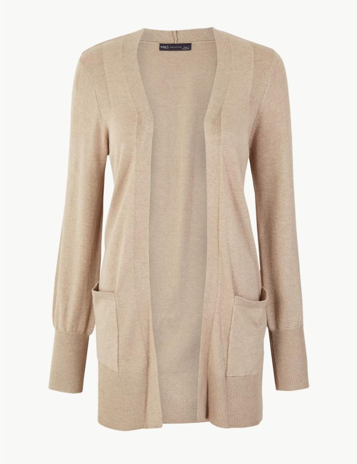 Marks & Spencer Open Front Patch Pocket Cardigan Neutral