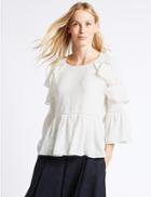 Marks & Spencer Ruffle Round Neck Flared Sleeve Blouse Ivory