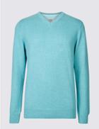 Marks & Spencer Pure Cotton V-neck Jumper Soft Turquoise