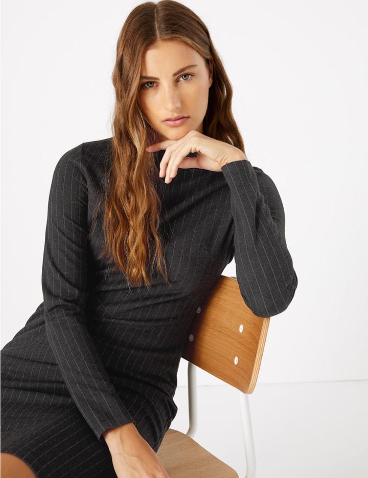 Marks & Spencer Pinstripe Shift Dress Grey Mix