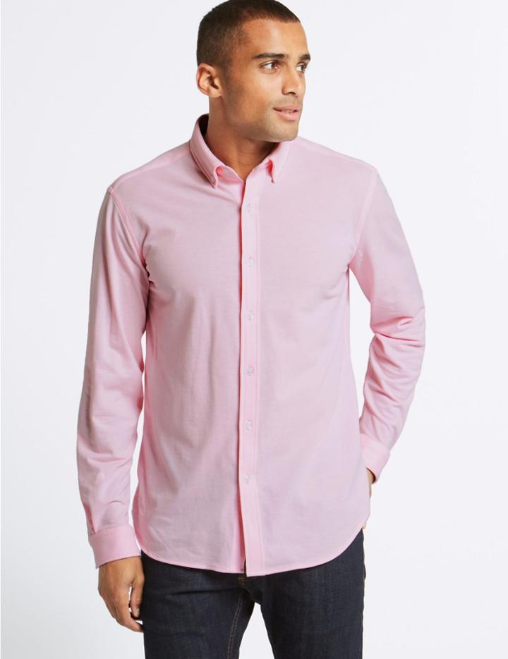 Marks & Spencer Cotton Rich Slim Fit Shirt Pink