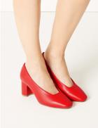 Marks & Spencer Wide Fit Block Heel Court Shoes Flame