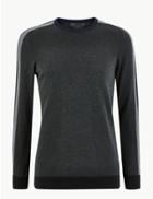 Marks & Spencer Cotton Rich Side Stripe Jumper Khaki Mix